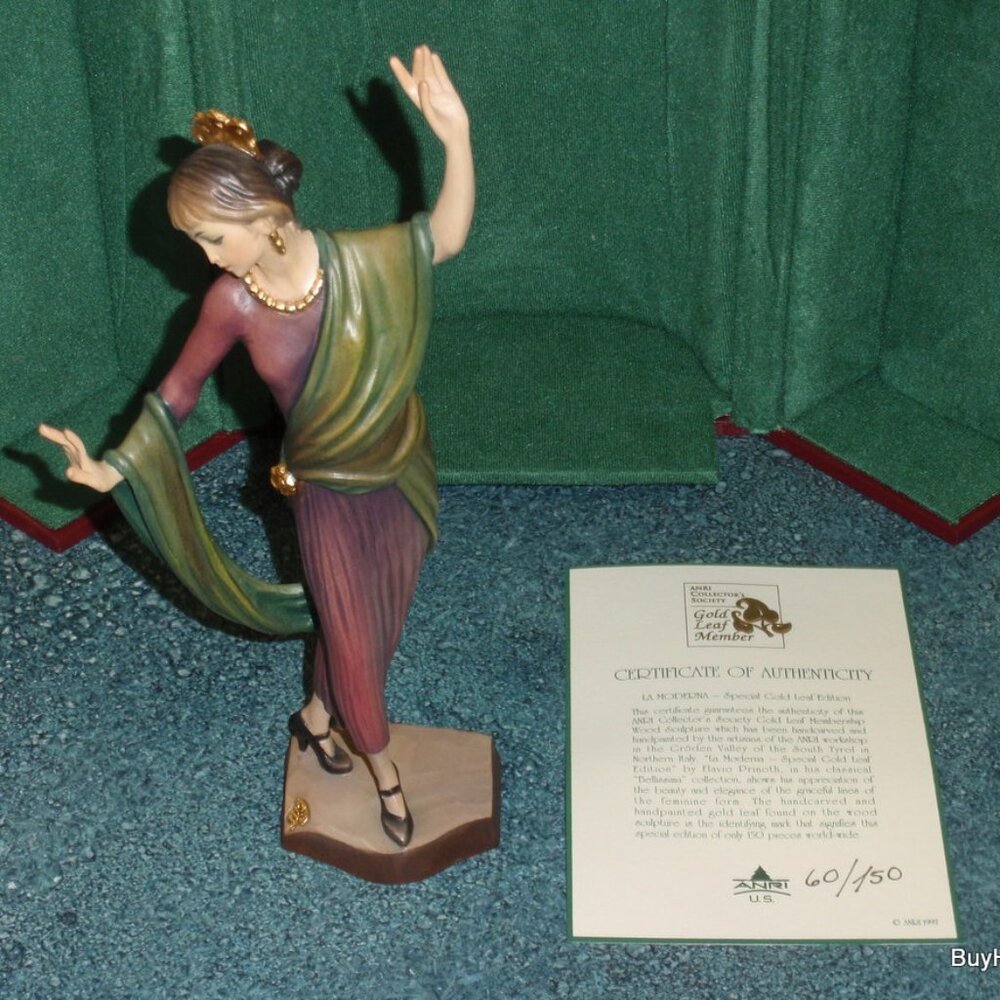 GOLD LEAF Anri "La Moderne" Wood Carving Figurine With Case And COA - RARE!